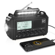DAB+/DAB/FM Wind up Solar Radio, 5000mAh Digital Radio with LCD Display, Hand Crank, USB Port, Headphone Jack, Flashlight, Reading Lamp, SOS, Radio