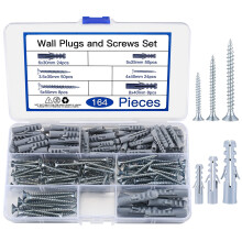164 Pcs Screws and Wall Plugs Set(82 x Wall Raw Plugs, 82 x Plasterboard Fixings Screws), Masonry Brick Concrete Wall Fixings Self Drilling Screws and