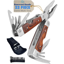Rosewood Multi Tool, 22 in 1 Tools, Tough Belt Pouch, Needle & General Pliers, Screwdrivers - Phillips & Flathead, 10 Piece Bit Set, File, 2 Inch Rule