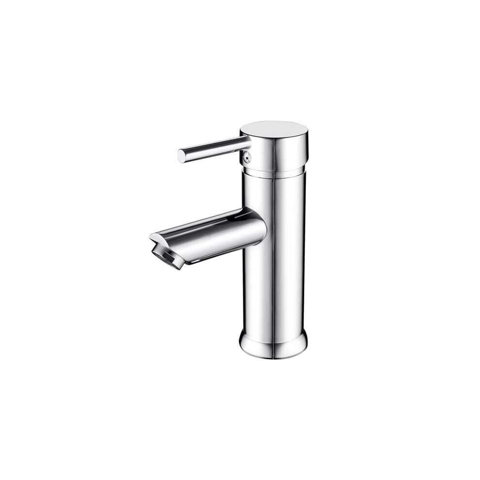 Basin Tap Mixers Bathroom Sink Tap, Single Lever Hot and Cold Basin Mixer Tap with UK Standard Hoses, Modern Taps for Bathroom, Solid Brass, Chrome
