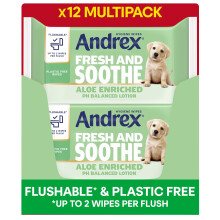 Fresh and Soothe Hygiene Wipes, 12 Packs - Flushable Toilet Wipes - Skin Kind - Contains Aloe Vera and Prebiotic Lotion- Biodegradable and