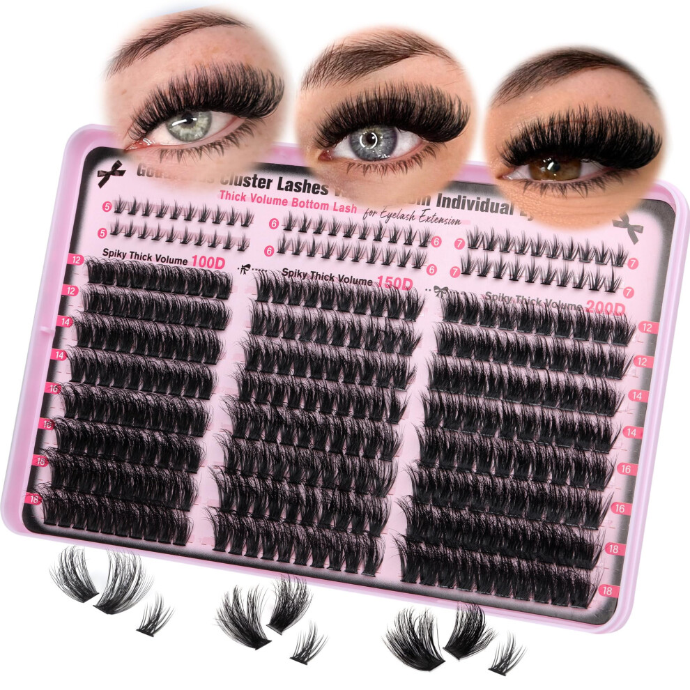 Goddvenus Cluster Lashes Soft & Fluffy Texture Individual Eyelashes 300Pcs Thick Volume Eyelash Clusters Wispy Individual Lashes D Curl Russian Lash