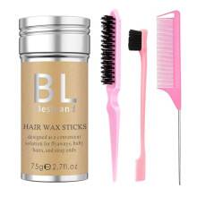 Hair Wax Stick & Pink Brush Set -Versatile Hair Styling Kit, Long-Lasting Anti-Frizz, Non-greasy Wax Stick for Women Girls (75g Pack)