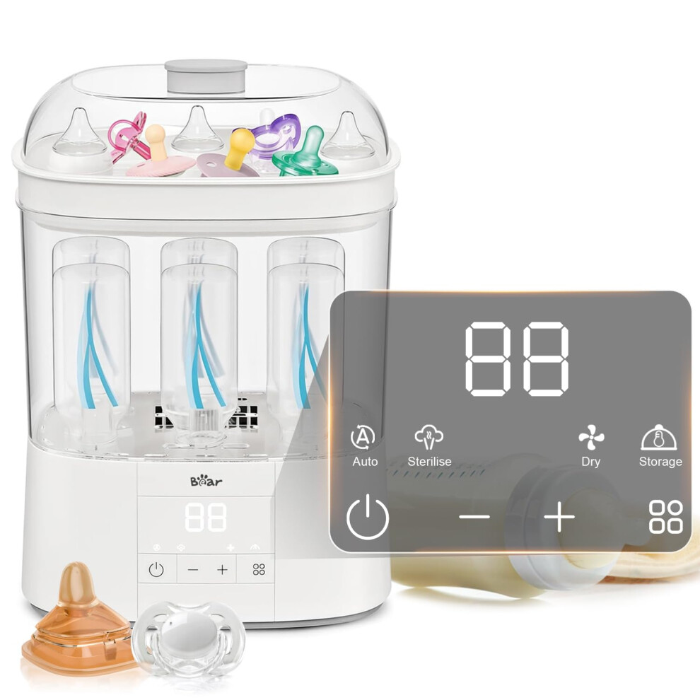 Bear Baby Bottle Sterilizer & Dryer, 4-In-1 Auto Bottle Sterilizer And Dryer With 48H Storge Function, Electric Steam Bottle Sanitizer For Baby Stuffs Bar