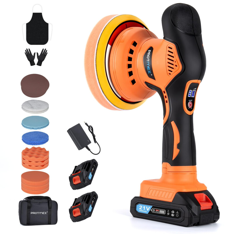Cordless Car Buffer Polisher, 6In Car Buffers And Polishers Kit, 6 Variable Speed Car Polishing Kit, 2*21V 2.0Ah Batteries Cordless Polisher For Car 5013400910591