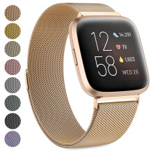 Strap compatible with Fitbit Versa Strap/Fitbit Versa 2 Straps for Women Men, Breathable Stainless Steel Mesh Loop Adjustable Wristband Replacement