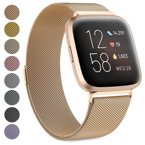 Strap compatible with Fitbit Versa Strap/Fitbit Versa 2 Straps for Women Men, Breathable Stainless Steel Mesh Loop Adjustable Wristband Replacement