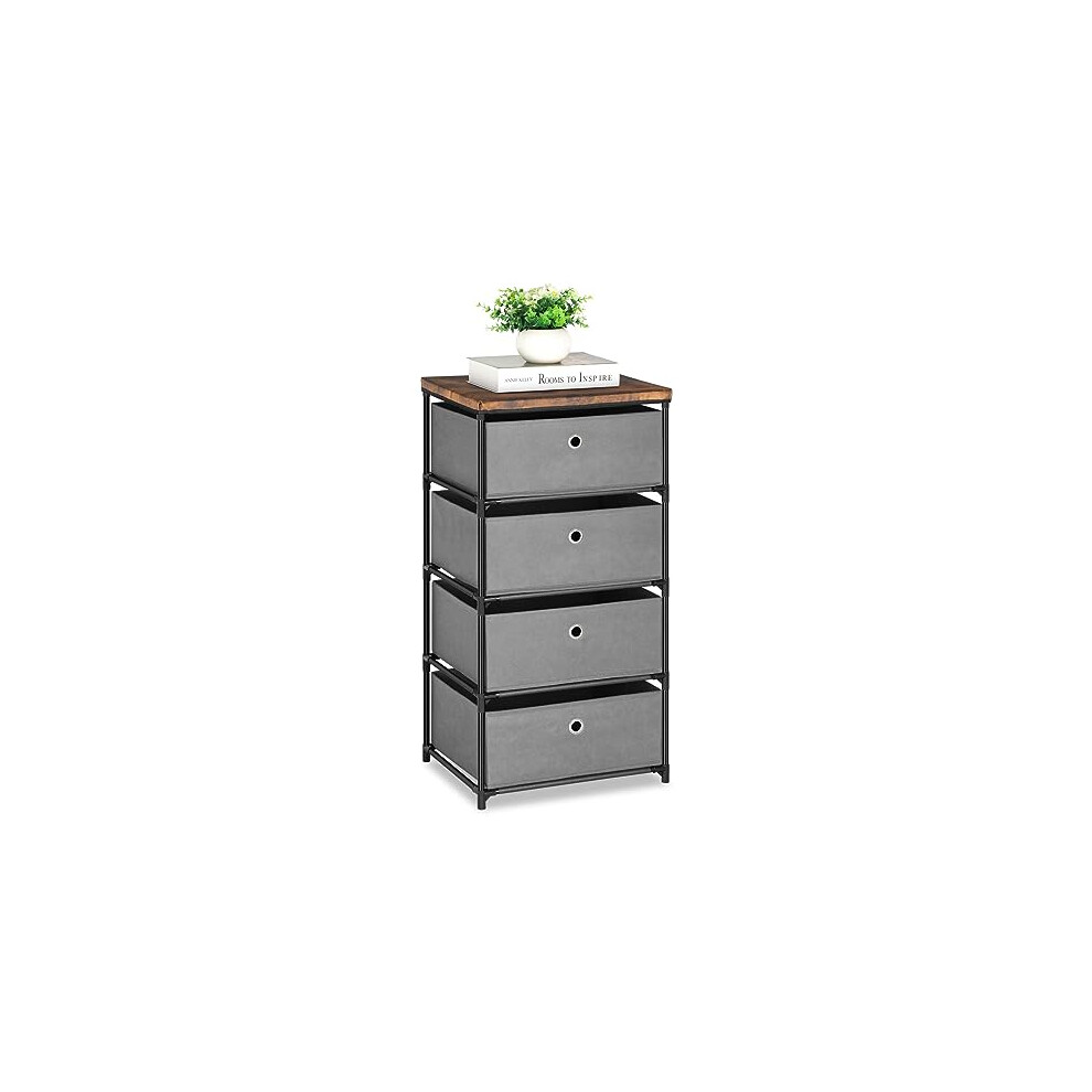Dresser with 4 Drawers, Fabric Chest of Drawers Storage Tower, Large Capacity Chest Cabinet Organizer Unit for Bedroom, Dorm, Hallway, Grey