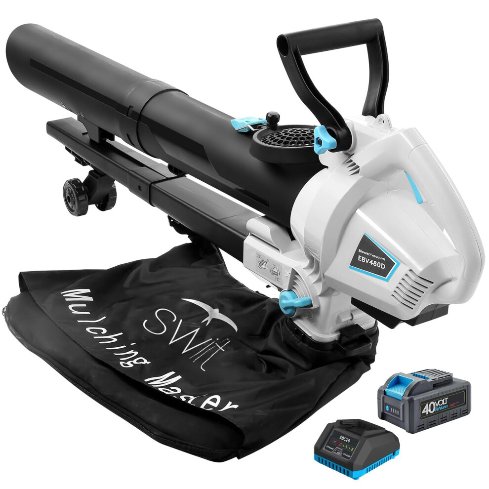 40V 3-in-1 Cordless Leaf Blower/Vacuum/Mulcher，30:1 Mulching Ratio（1 x 2Ah Battery and 1 Charger Included）
