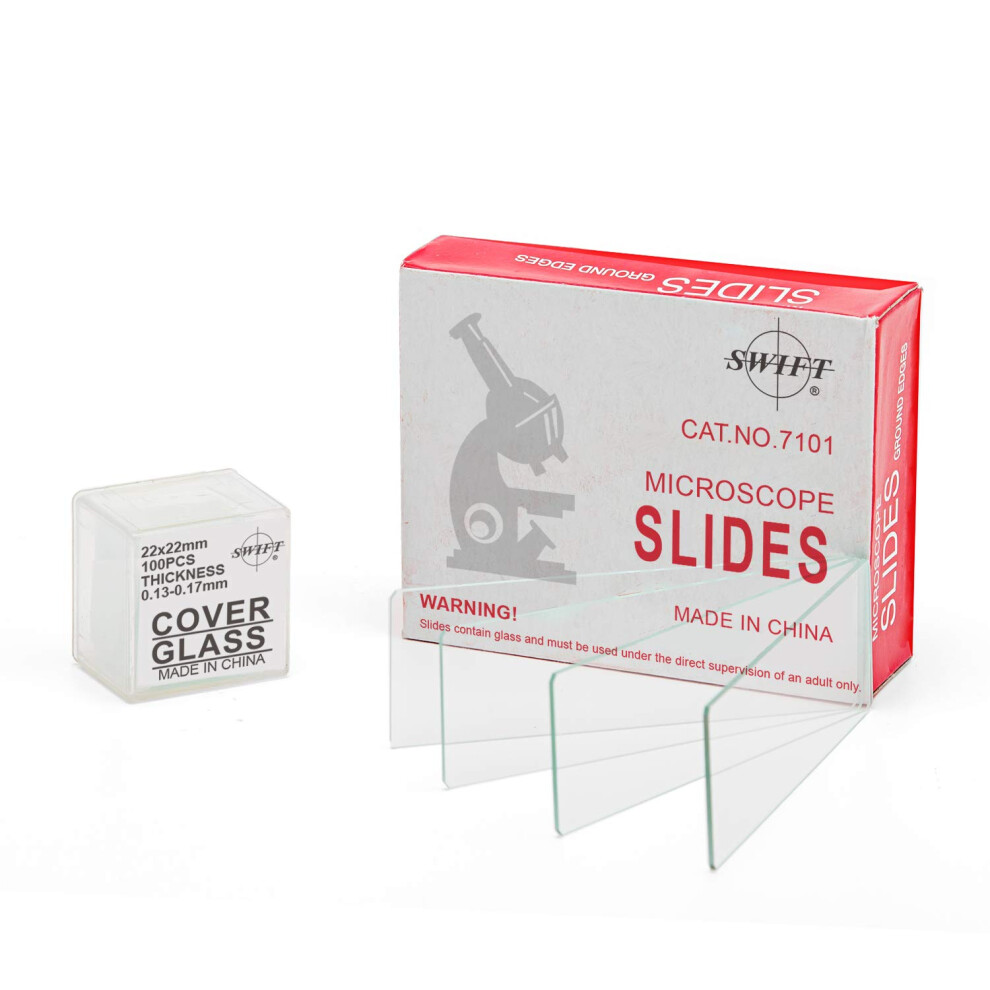 BS50 50pcs Microscope Slides Kit Set with 50 Pre-Cleaned Blank Slides and 100 Glass Coverslips for Monocular Binocular Trinocular Microscopes