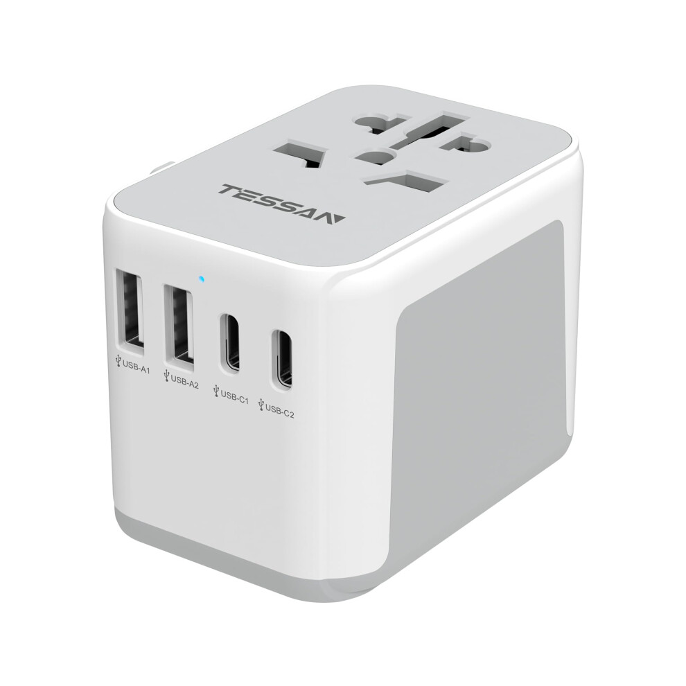 Universal Travel Adapter Worldwide with 2 USB C and 2 USB A Ports, Universal Plug Adaptor UK to World, International Travel Adapter for Multi