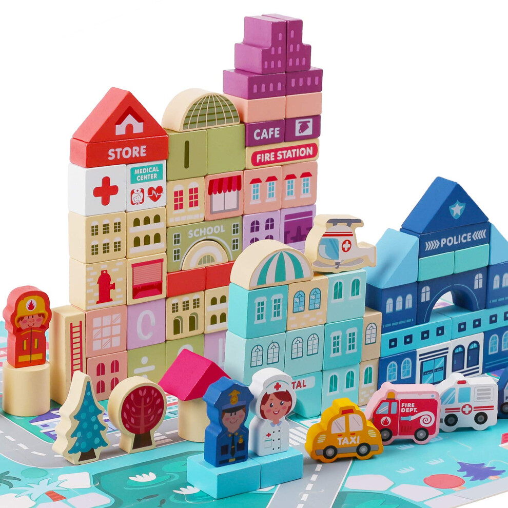 Photos - Other Toys Wooden Building Blocks for 3-6 Years Old Toddlers, Kids 120 Pcs City Construction Stacking Creative Preschool Education Toys