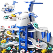 Kids Aeroplane Toys Race Track Car Toys for 3 4 5 6 7 Boys - Transformed Plane Garage Adventure Toys with 8 City Cars for Toddler Age 3-6, Parking Lot