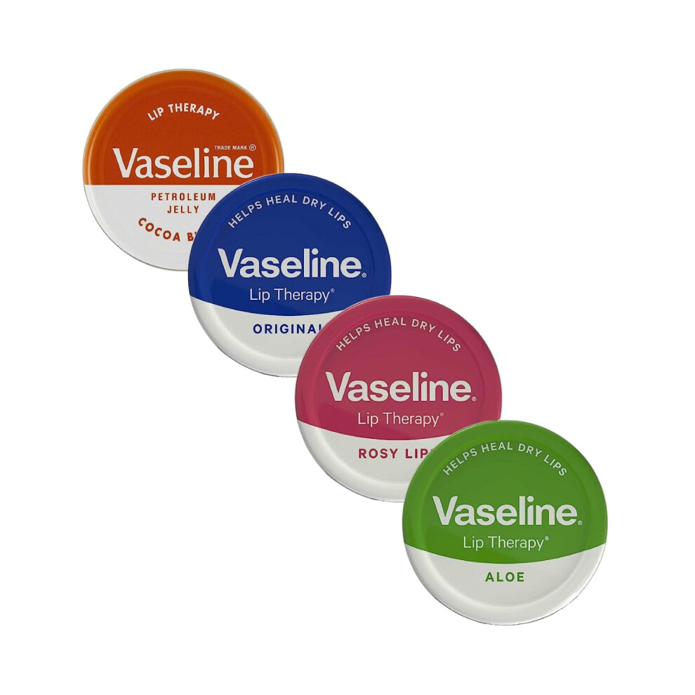Lip Balm - Petroleum Jelly - Lip Therapy - Original, Coco Butter, Alo VeraAnd Rosy 20g Tin - Soothes Dry Lips - Pack Of 4