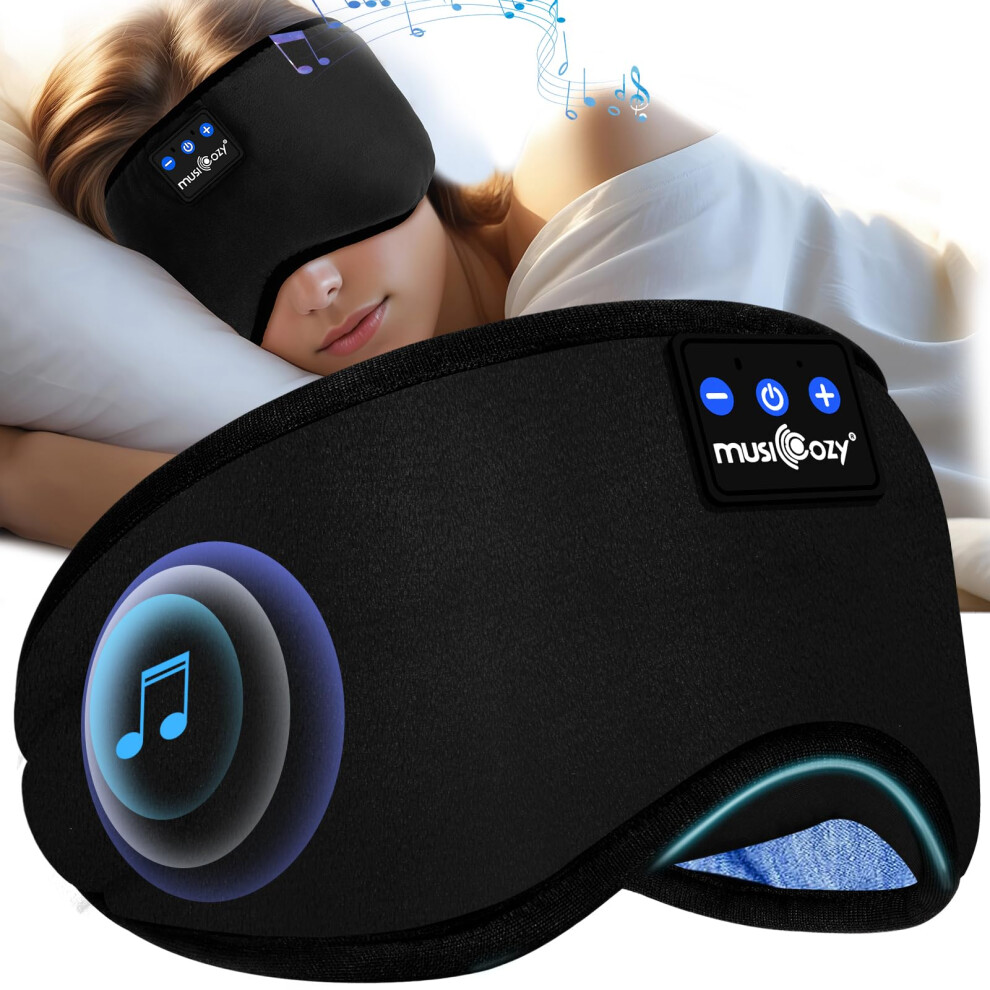 Musicozy Sleep Mask Headphones,Wireless Sleep Headphones Eye Mask With Bluetooth Headphones For Sleeping,Travel,Nap,Relax,Meditation,100% Blackout Sleep Mask