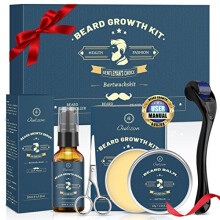 Beard Growth Kit - Oukzon Beard Roller for Growth, Beard Grooming Kit for Men, Beard Growth Oil, Beard Balm, Shaving Scissors, Birthday Gifts for Men,