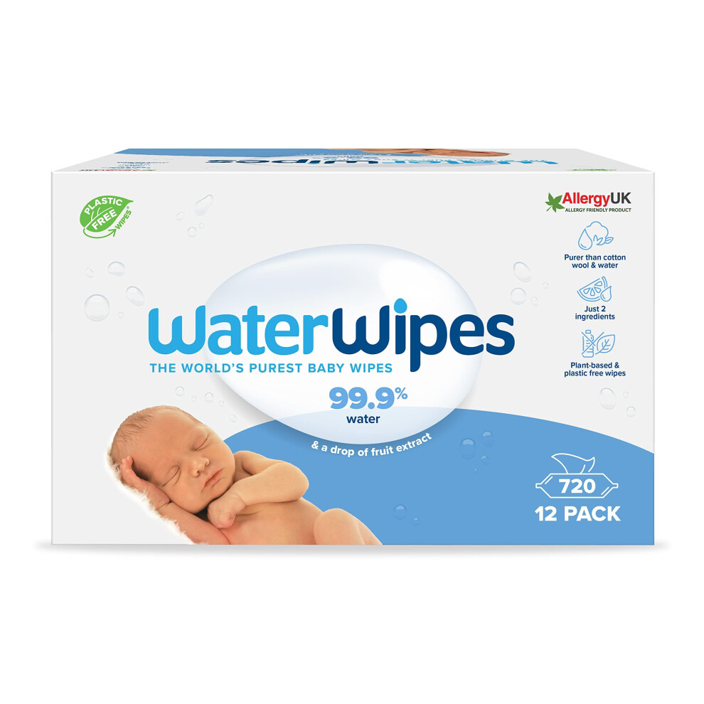 Plastic-Free Original Baby Wipes, 99.9% Water Based Wipes, Unscented for Sensitive Skin, 720 count (Pack of 12)
