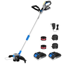 String Trimmer Cordless with 2 Batteries and Charger:DEKOPRO 20V Weed Trimmer&Edger 30 cm Cutting Width Electric Weed Eater Wacker Cordless for Lawn