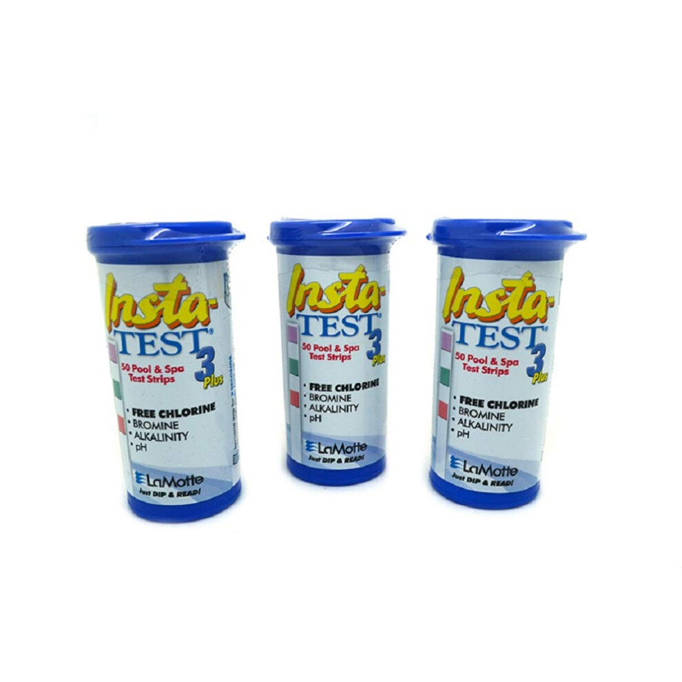 3-Way Insta Test Strips Plus for Swimming Pool & Hot Tub Spa - Chlorine or Bromine, pH and Total Alkalinity 3 x 50