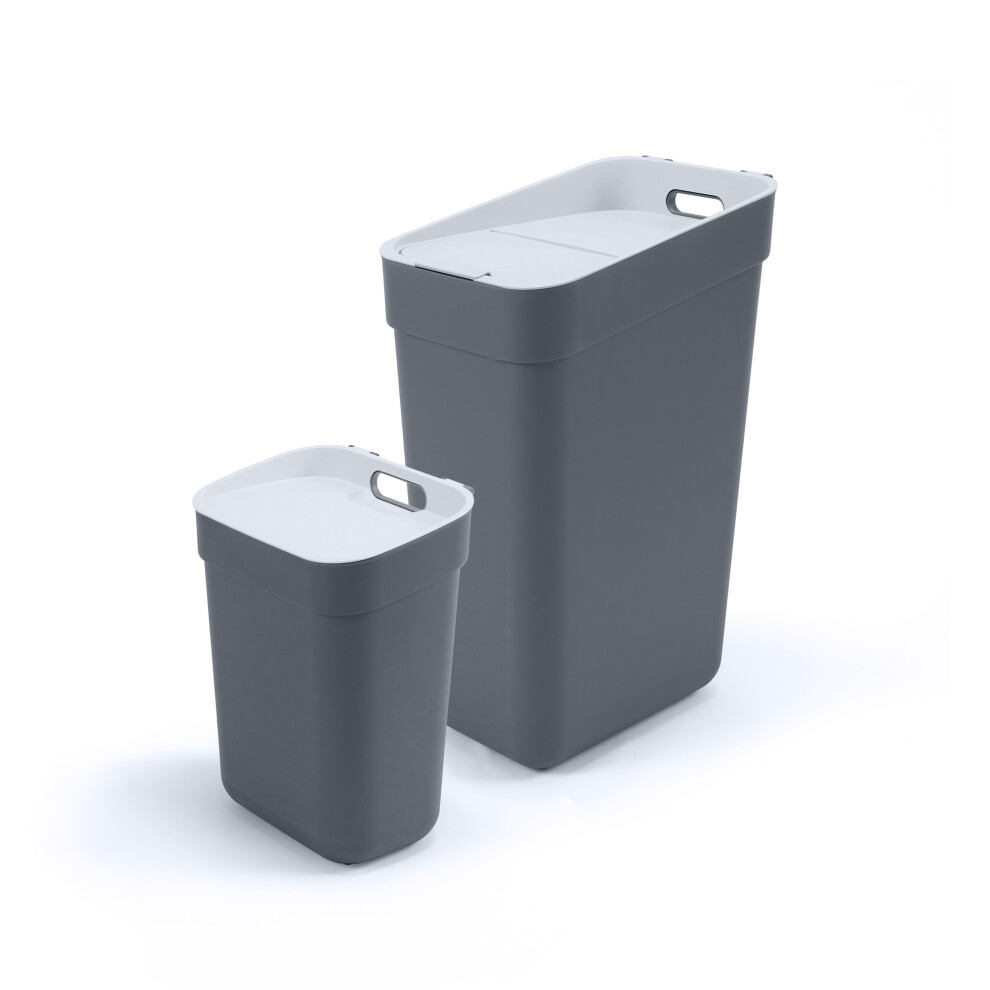 Curver Ready to Collect Recycling Lift Top Bin Bundle, 1 x 10L 1 x 30L, Dark Grey