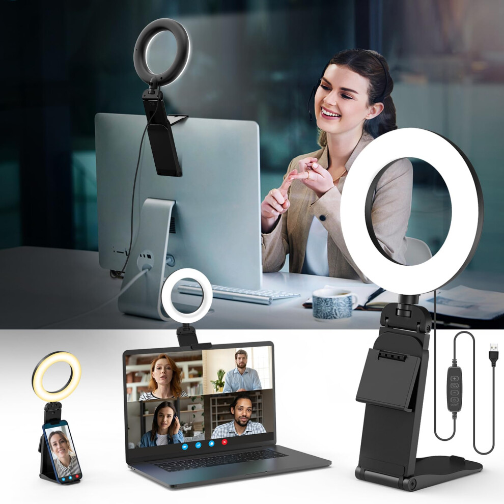 5" Desk Ring With Stand, Led Ring For Laptop Monitor, Video Conference Ing, Zoom Meeting For Video Calls Selfie Makeup Pc Light 5013400972636