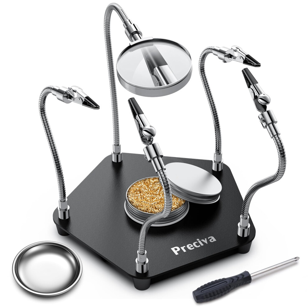 Third Hand Soldering Tool, Preciva Magnetic Helping Hands Soldering, 4 Flexible Welding Auxiliary Alligator Clamps And Magnifying Glass, Clamp Toolkit 5013400975804