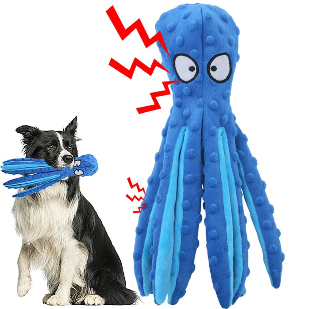 Squeaky Dog Soft Toy, No Stuffed Octopus Dog Toy Plush Indestructible Dog Toys for Boredom for Small Medium Dogs (Blue)