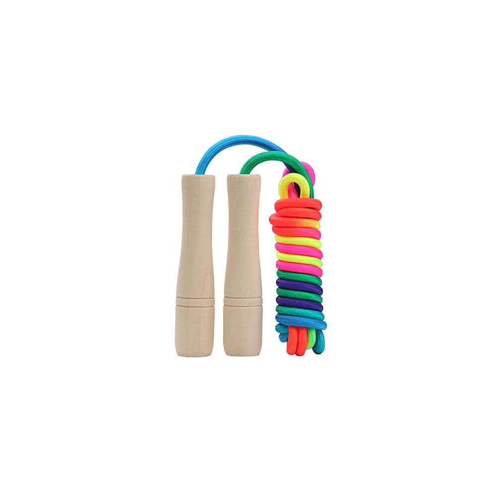 Skipping Rope Kids, Adjustable Children Jump Rope with Wooden Handle for Boys and Girls, Rainbow Jumping Rope for Birthday Children's day (2.6M)