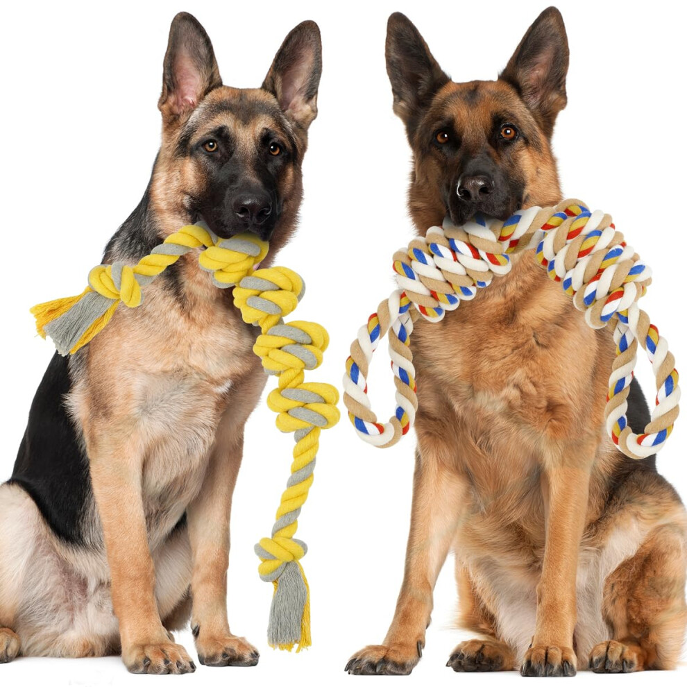 Strong Dog Rope Toys for Large & Medium Dogs, 2 PCS Indestructible Rope Dog Toys for Aggressive Chewers, 100% Cotton Rope Dog Toys for Tug of War &