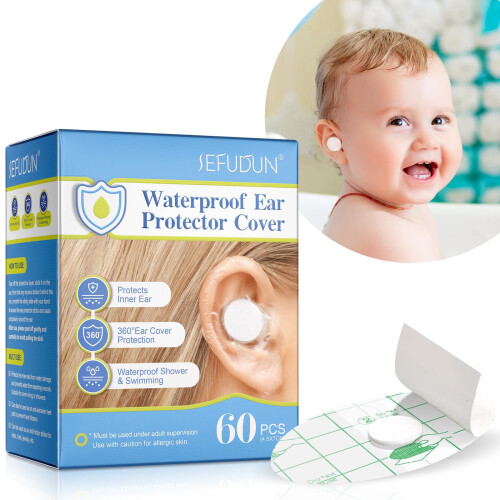 Ear Covers for Shower – 60pcs Waterproof E-ar Stickers E-ar Patches Protection C