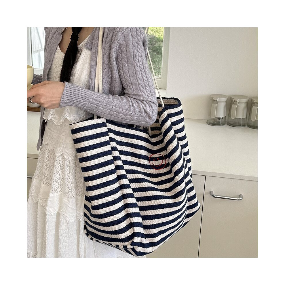 Grand sac fourre-tout en toile confortable et tendance à rayures pour shopping et activités quotidiennes
