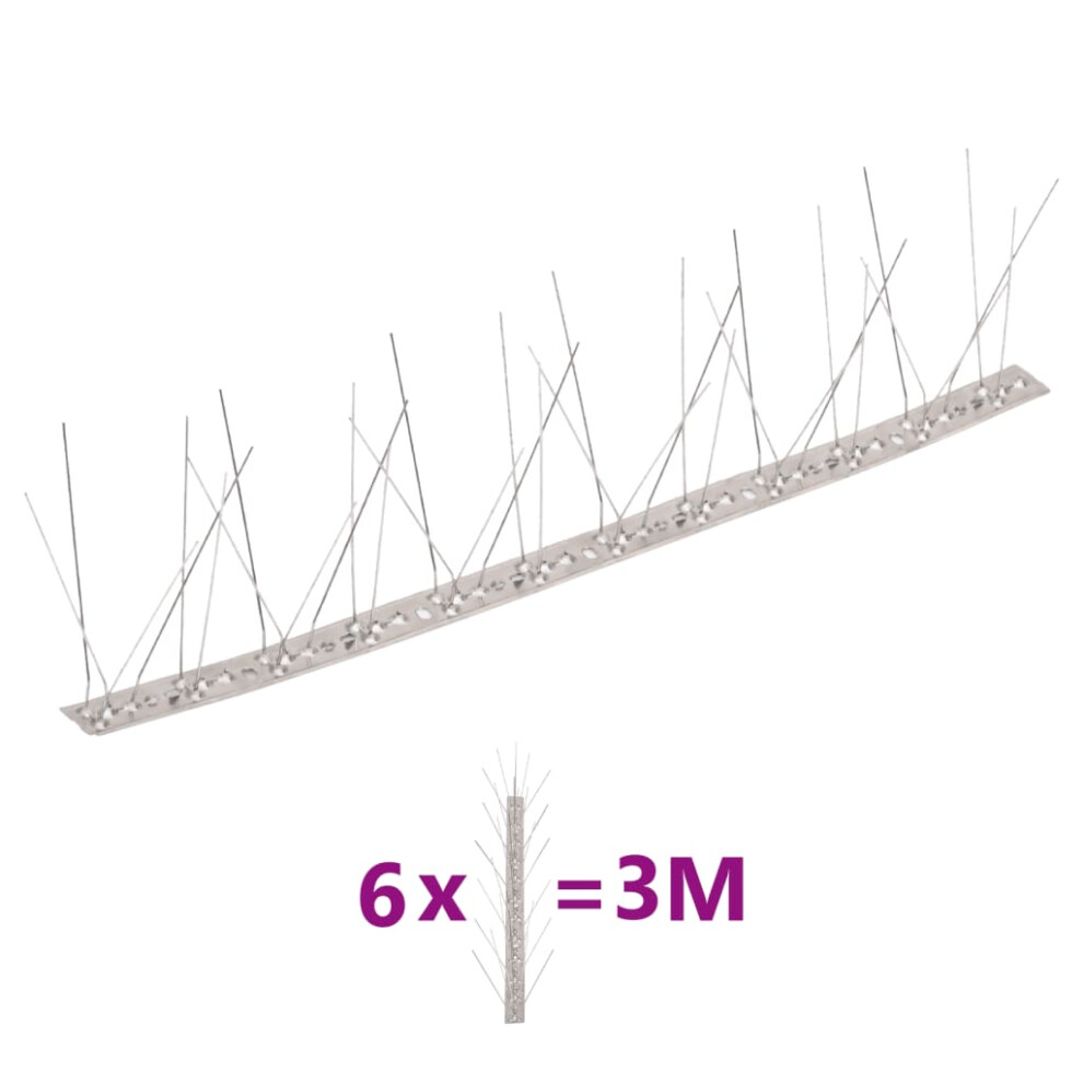 vidaXL 5-row Stainless Steel Bird & Pigeon Spikes Set of 6 3m Control Deterrent
