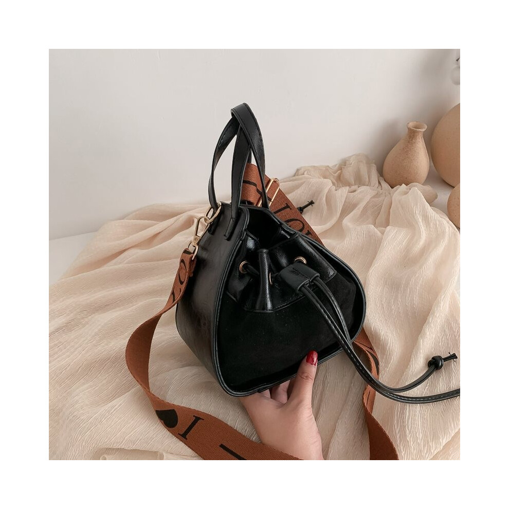 (Black)Mini sac à main chic pour femme élégant sac à bandoulière avec cordon design en noir marron bleu vert kaki et