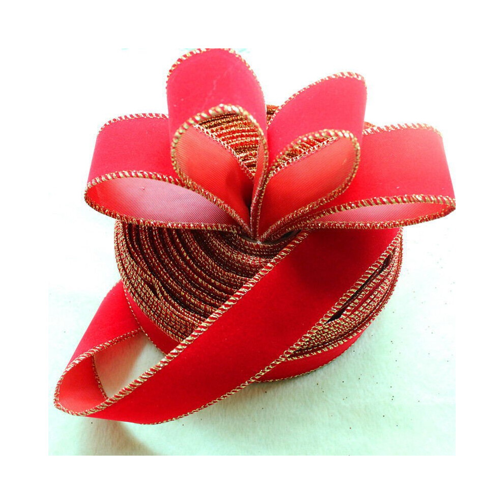 Superbe ruban peluche rouge 2 mètres avec bordure dorée scintillante pour décoration Noël