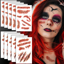 10Pcs Halloween Tattoos, Fake Blood, Zombie Scars Wounds Temporary Tattoo, Costumes for Women, Men, Kids