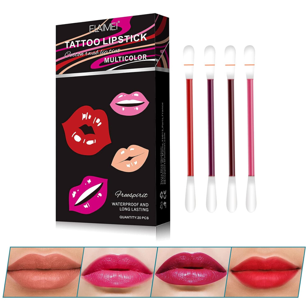 Gogerstar 20Pcs Tattoo Lipstick,Cotton Swab Cigarette Lip Stain,Cotton Swab Lip Glaze,Long Lasting Matte Lip Gloss,Waterproof Liquid Non-Stick Tatoo Listip