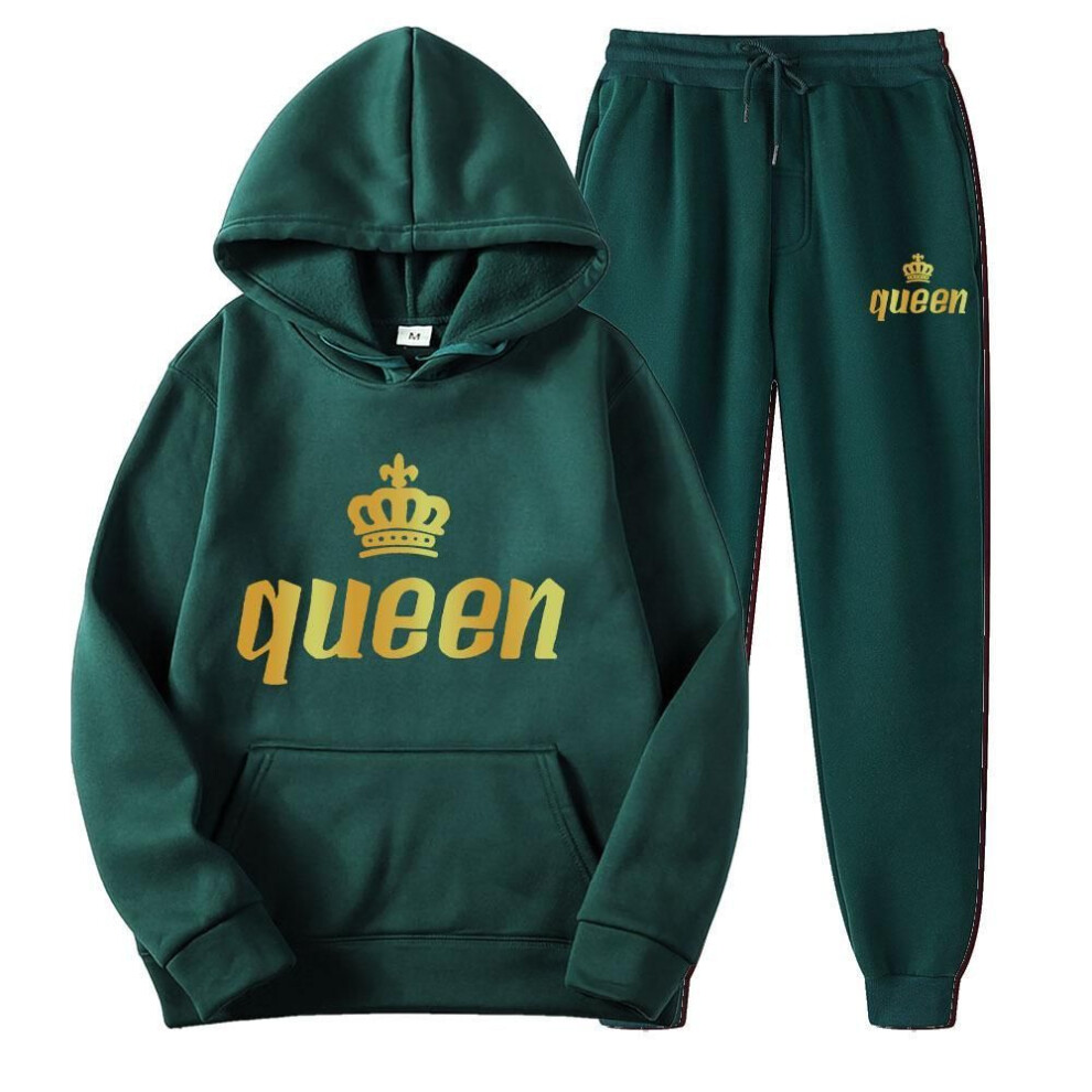 (green, Queen-XL) Lovers&apos; Clothes Men&apos;s And Women&apos;s King Queen Tracksuits Hoodies And Pants Unisex Clothing Oversized Sweatshirts Suits