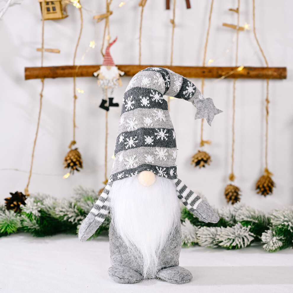 (Gray Snowflake Hat)Décoration de Noël confortable étoile flocon de neige tricot chapeau poupée figurine Rodolphe jouet peluche