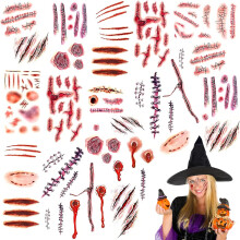 15 Sheets Scar Stickers Halloween Zombie Tattoo Stickers, Emulation Cuts Wound Tattoo Waterproof Decorative Fake Scab Blood Tattoos Scar Face Sticker