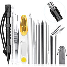 (Black) 12Pcs Paracord Fid Set, Stainless Steel Knotter Tools, Marlinspike Set, Lacing Needles, Smoothing Tool for Leather or Paracord Work