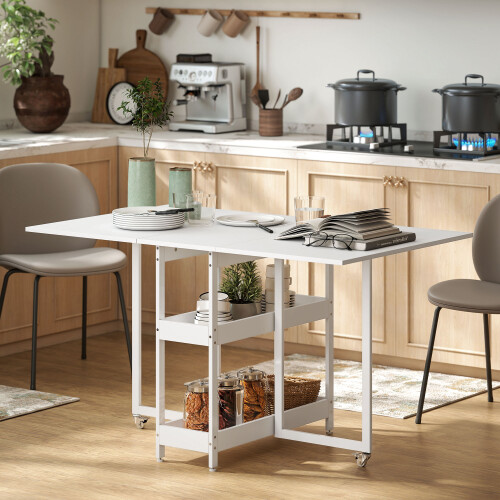 Homcom HOMCOM Folding Dining Table, Drop Leaf Table with Open Compartments, White