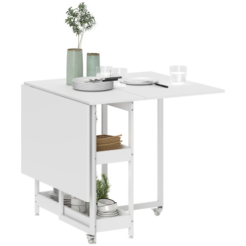 Homcom HOMCOM Folding Dining Table, Drop Leaf Table with Open Compartments, White 1