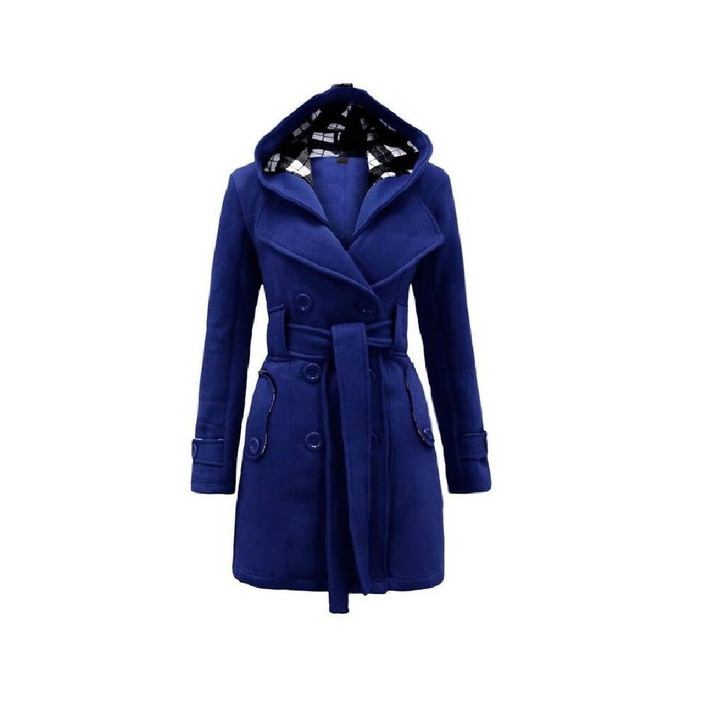 (Blue,L)Manteau femme à carreaux à capuche ceinturé hiver long boutonné polaire vêtements veste