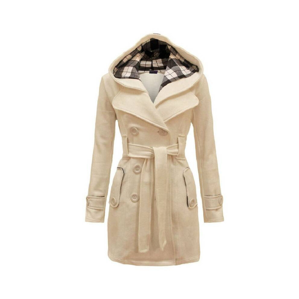 (Beige,3XL)Manteau femme à carreaux à capuche ceinturé hiver long boutonné polaire veste vêtements