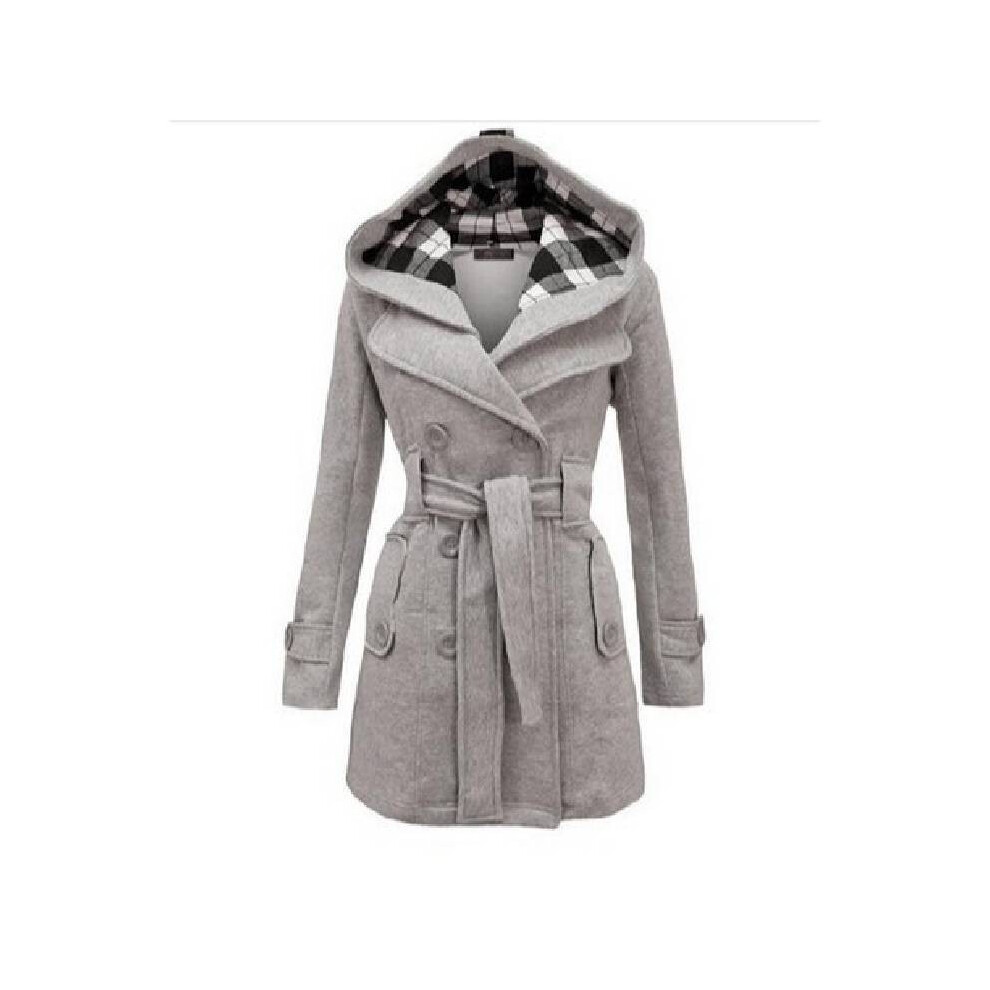 (Grey,S)Manteau femme à carreaux à capuche ceinturé hiver long boutonné polaire vêtements veste