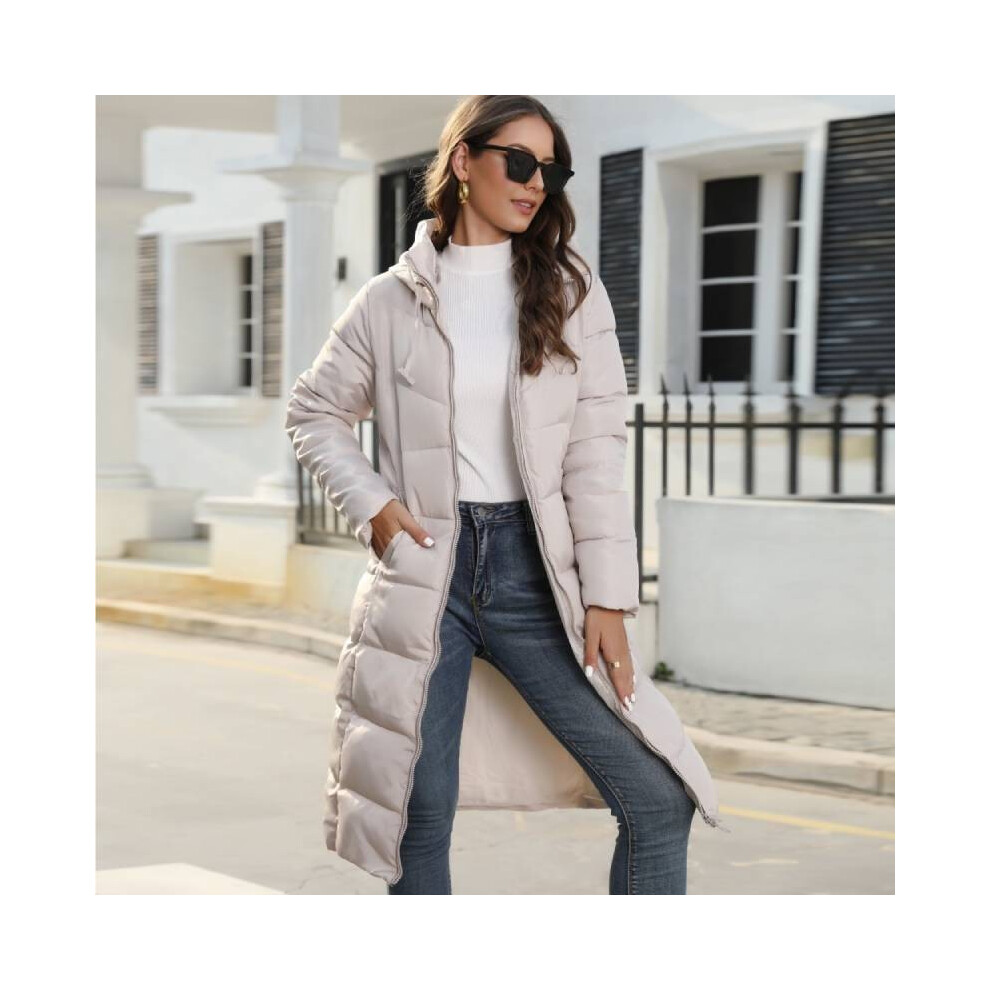 (Khaki,XL)Veste matelassée chaude rembourrée hiver femme long manteau parka matelassé