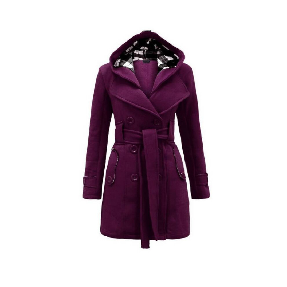 (Purple,2XL)Manteau femme à carreaux à capuche ceinturé hiver long boutonné polaire vêtements veste