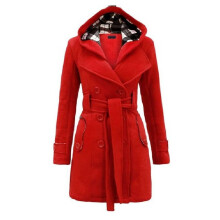 (Red,3XL)Manteau femme à carreaux à capuche ceinturé hiver long boutonné polaire vêtements veste