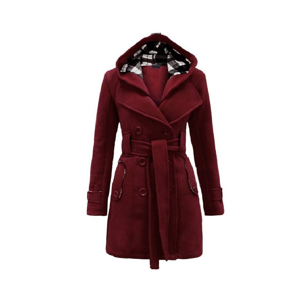 (Dark Red,L)Manteau femme à carreaux à capuche ceinturé hiver long boutonné polaire veste vêtements