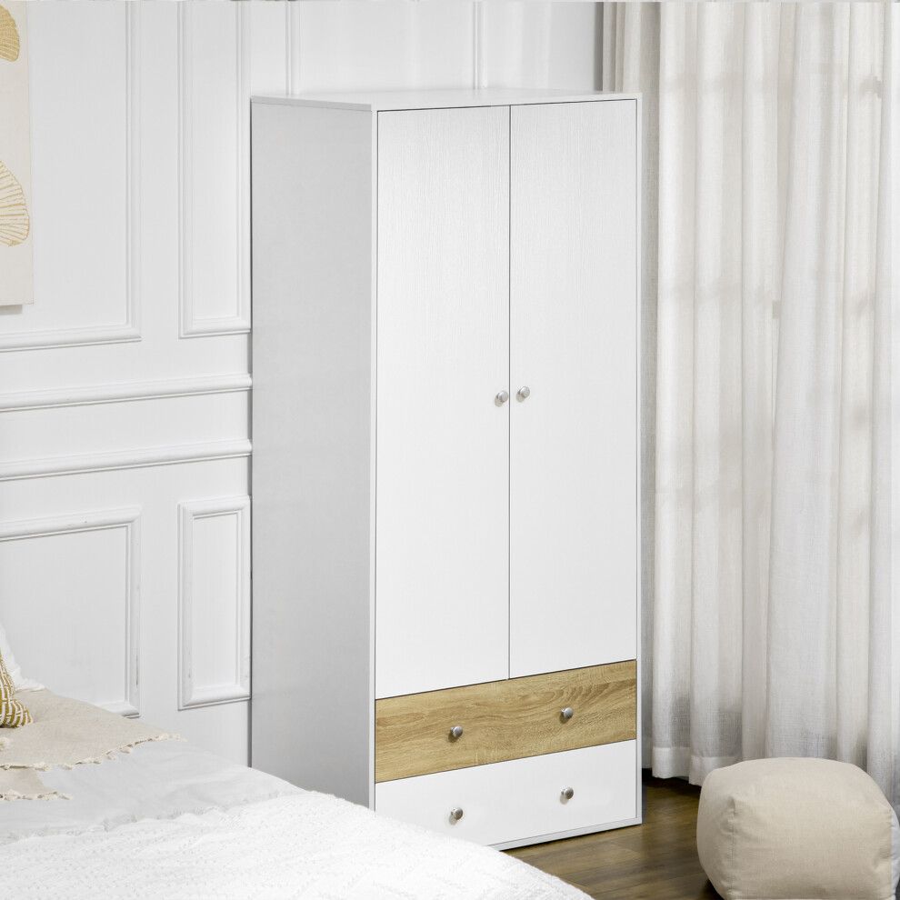 Homcom 2 Door Wardrobe White Wardrobe With Drawers And Hanging Rod For Bedroom